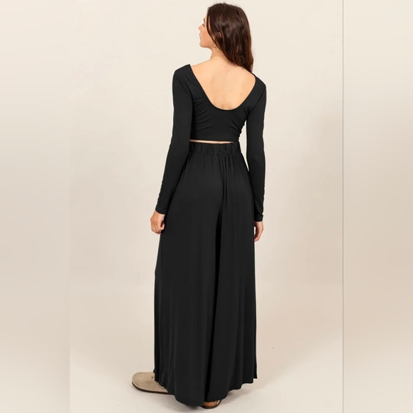 Black Wide Leg Lounge Set - Picture 2 of 3